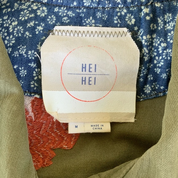 Anthropologie Hei Hei Floral Embroidered Field Utility Military  Green Jacket M - Picture 9 of 10